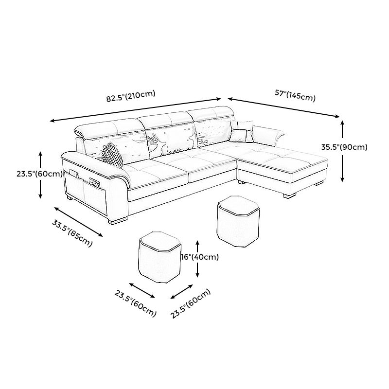 Flared Arms L-Shape Ottoman Included 3-seat Sectionals Sofa with Storage for Apartment