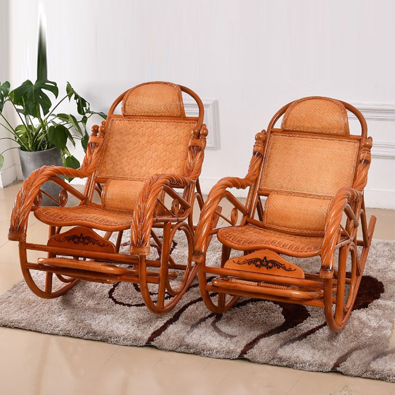Traditional Rocking Chair Wicker Spindle Backrest Solid Color Indoor Rocking Chair