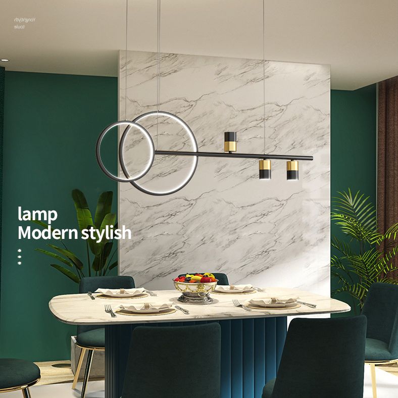 Black and Gold LED Island Pendant Light in Modern Creative Style Wrought Iron Linear Hanging Light with Acrylic Shade