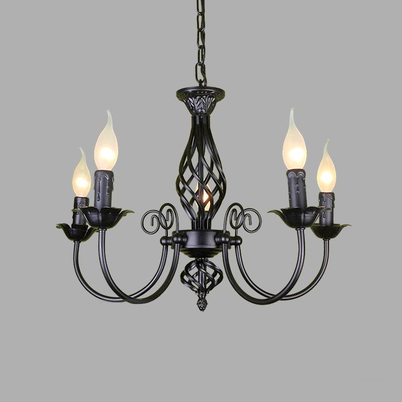 Black/White Swooping Arm Chandelier Lamp Traditional Metal 3/4/5 Lights Living Room Hanging Light