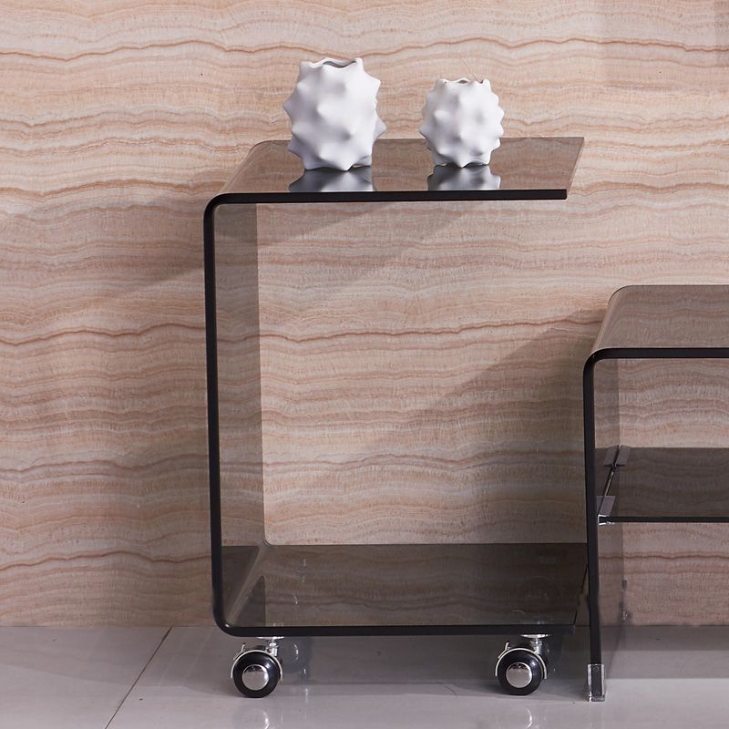 Modern Black/Clear Glass Bed Nightstand Shelving Bedside Cabinet