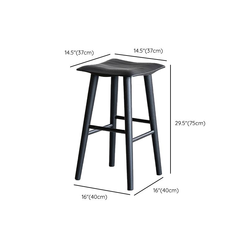 Solid Wood Bar Stools Black Backless Dining Stools with Footrest