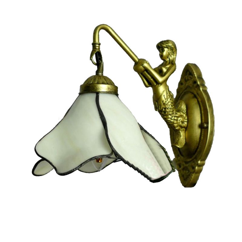1 Head Petal Wall Mount Lighting Tiffany Blue/Clear/Pink Glass Sconce Light Fixture with Mermaid Backplate