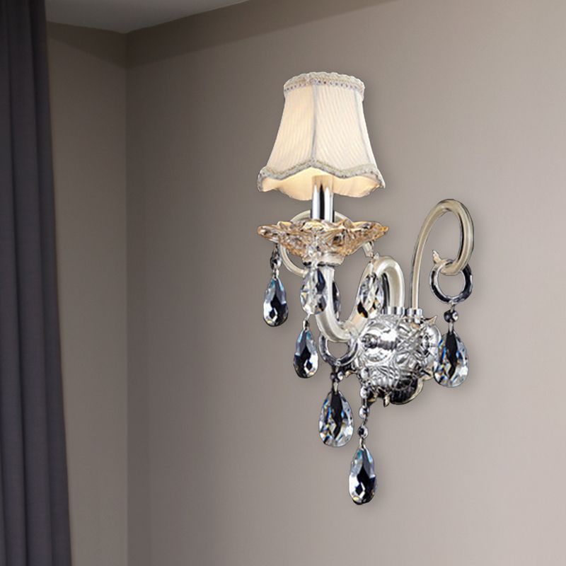 Bell Crystal Wall Lighting Fixture Retro 1/2 Lights Living Room LED Wall Sconce Light in Chrome