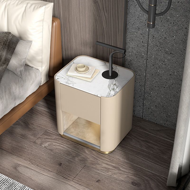 Contemporary Stone Top 1-Drawer, 1 Shelf Nightstand 21.65" Tall Nightstand