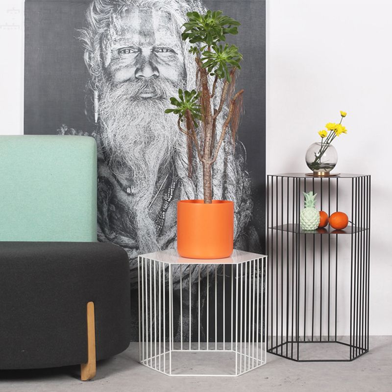 Frame Hexagon Metal End Table Set Simple Iron Sofa Side Accent Table with Storage Shelf