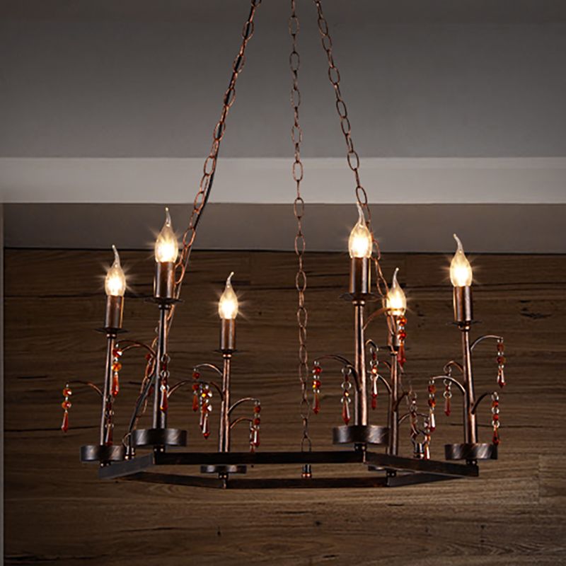 Metal Rust Pendant Lamp Geometric 6 Lights Vintage Chandelier Light Fixture for Dining Room