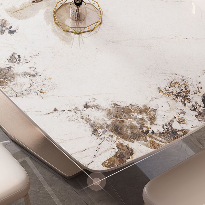 Mesa de comedor rectangular de estilo moderno de metal, mesa superior de piedra sinterizada para comedor