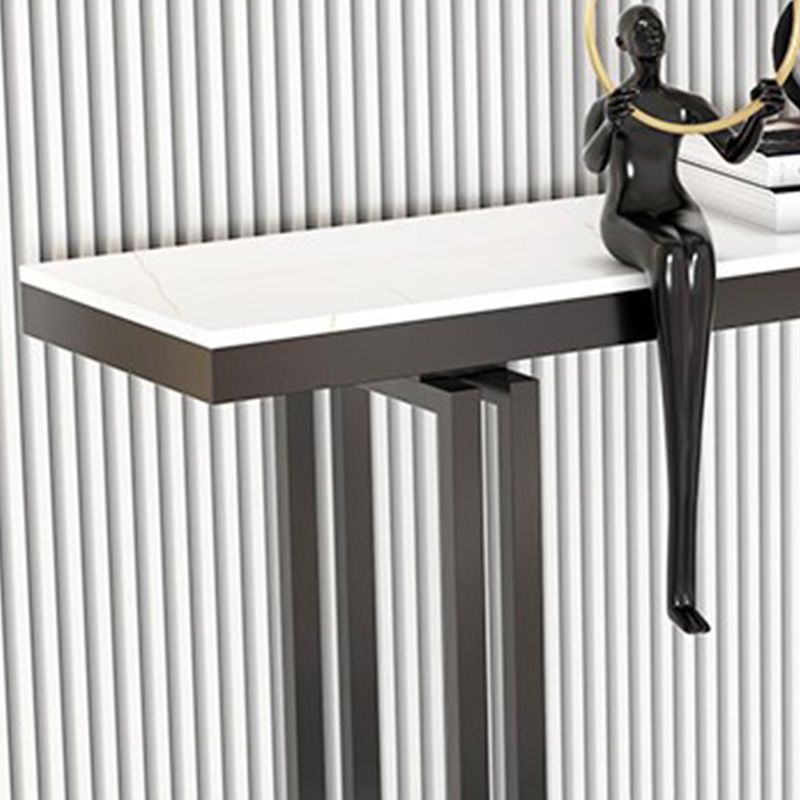 11"W Contemporary Console Table White Stone Rectangle Console Sofa Table