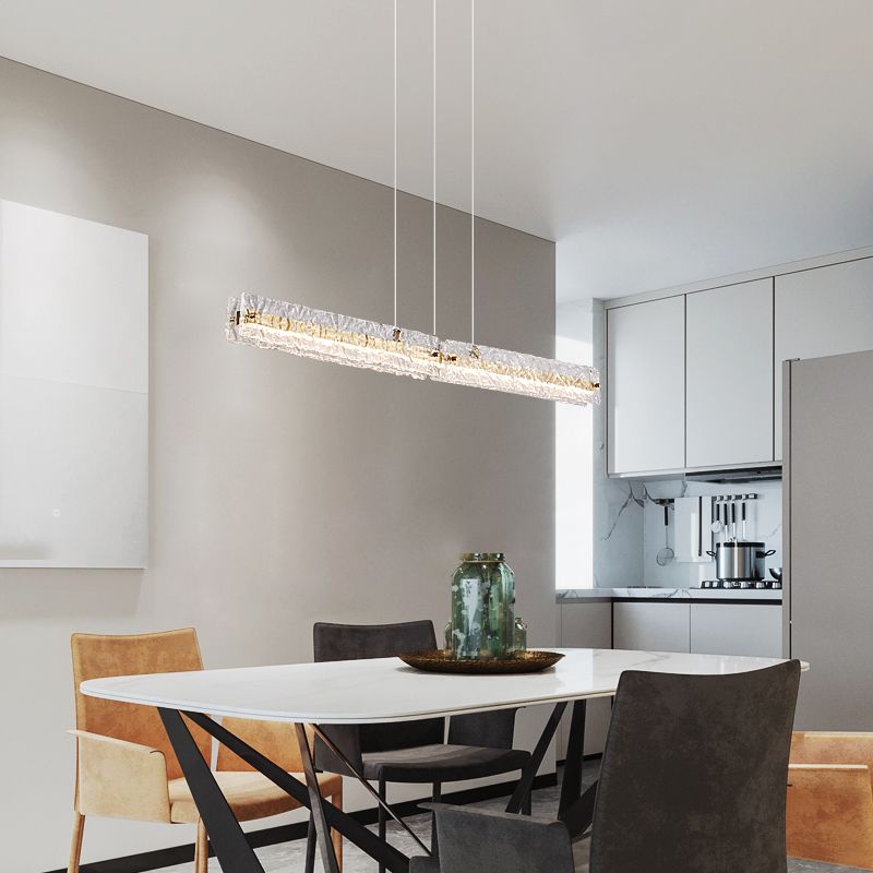 Contemporary Metal Linear Shape Pendant Light with Glass Shade for Dining Room