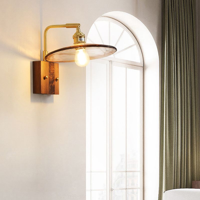 Modern Style Wood Wall Lamp 1 Light Sconces in Brown for Bedroom