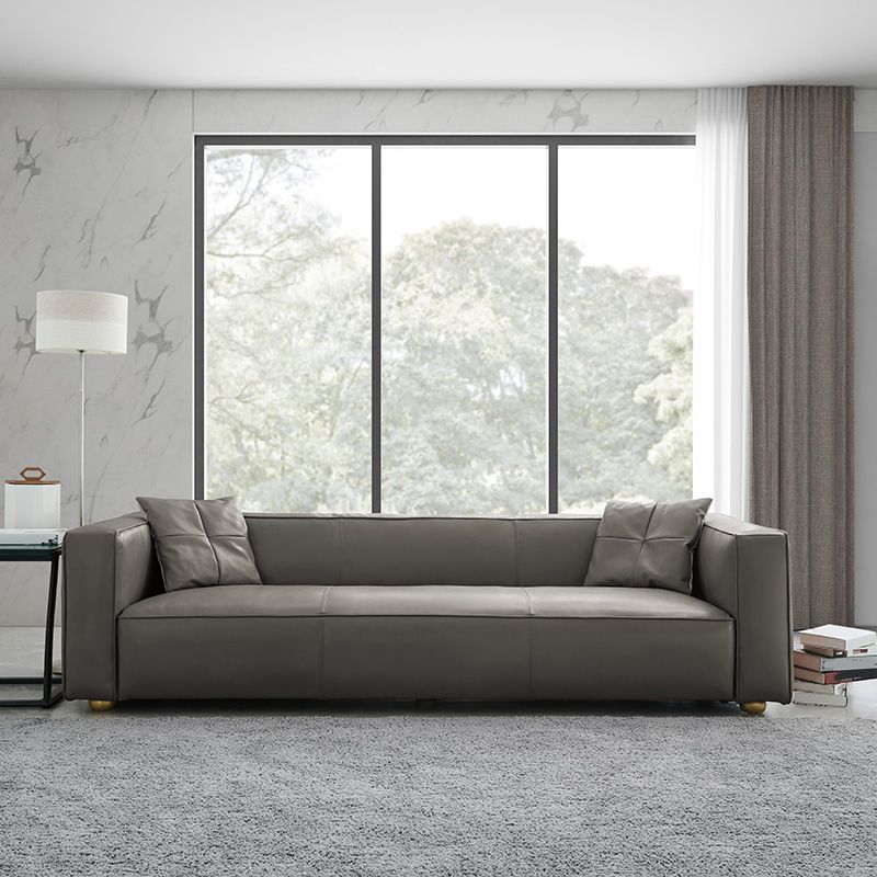 24.80"H Genuine Leather Square Arm Sofa with Tight Back for Living Room