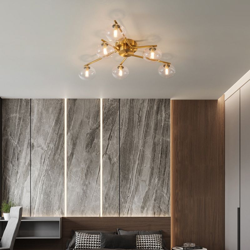 Plafonnier en verre et laiton, Style créatif moderne, en cuivre, montage encastré Spoutnik pour salon