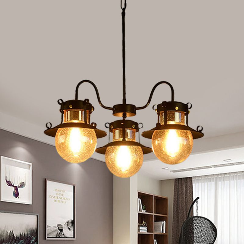 Lampadario a ruota nera classica classica metallica 3/6/8 testa soggiorno lampada a sospensione con tonalità in vetro trasparente globo
