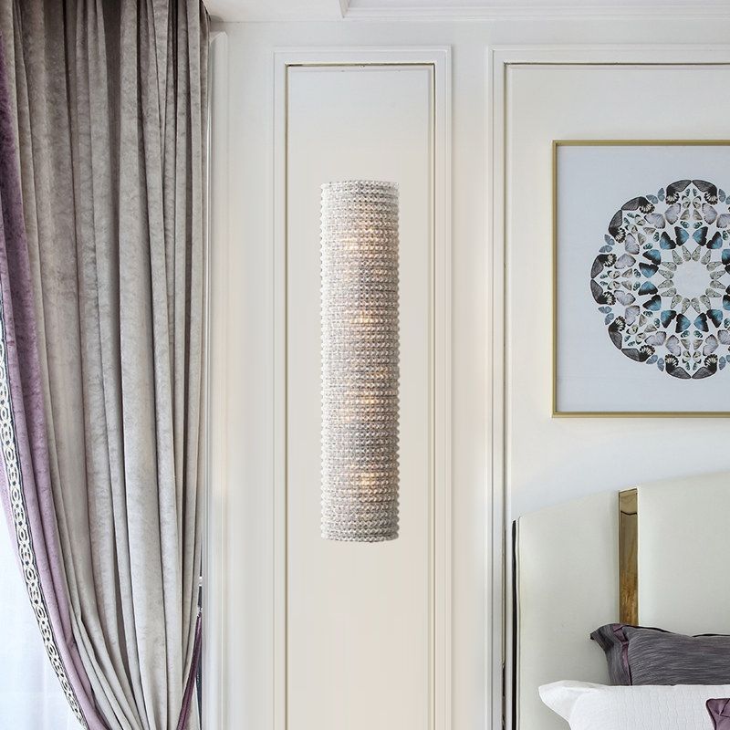 4 Lights Cylinder Wall Lighting Idea Rustic Stylish White Crystal Sconce for Living Room