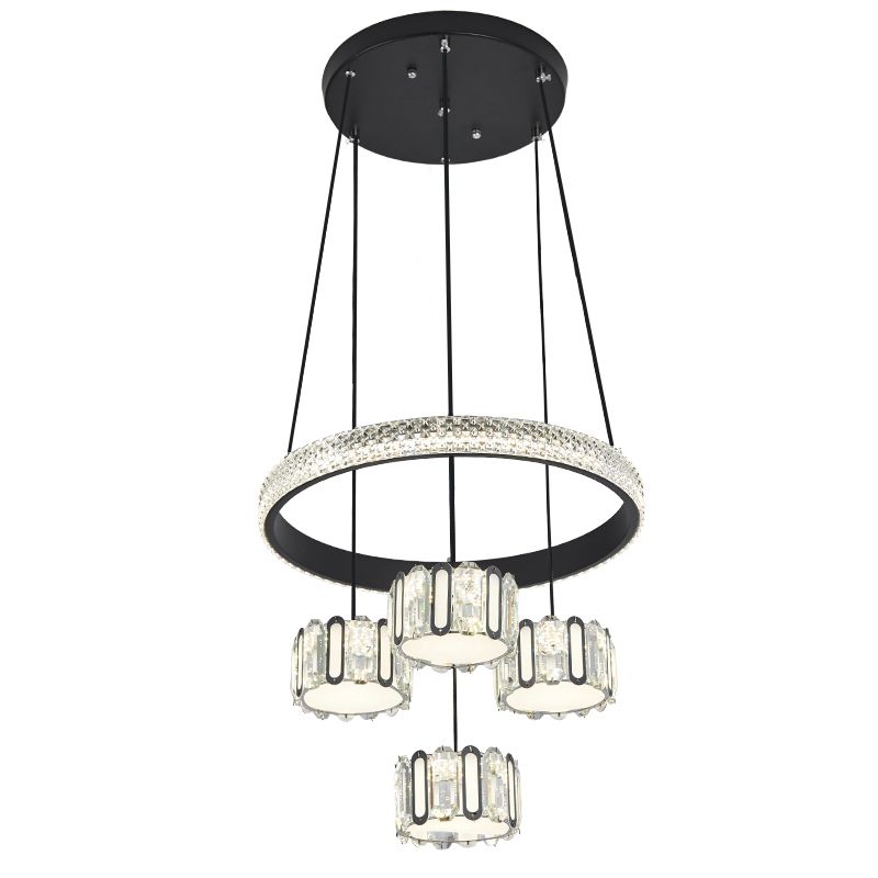 Ciondolo a cluster circolare nero moderno lampada a sospensione a LED a 5 luci a 5 luci per sala da pranzo