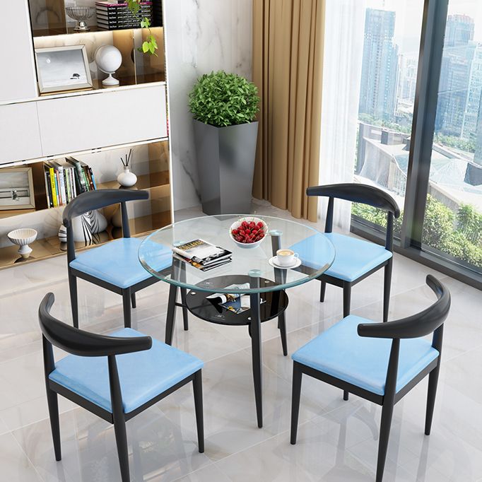Moderne glazen eettafel 31.5 "Ronde eettafel met zwart frame voor huisgebruik