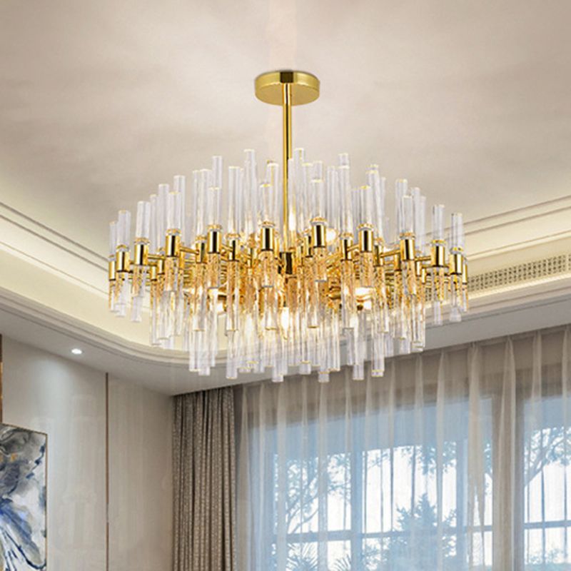 Geometrical Shaped Crystal Rod Chandelier Light Post-Postmodern Gold Pendant Light Fixture
