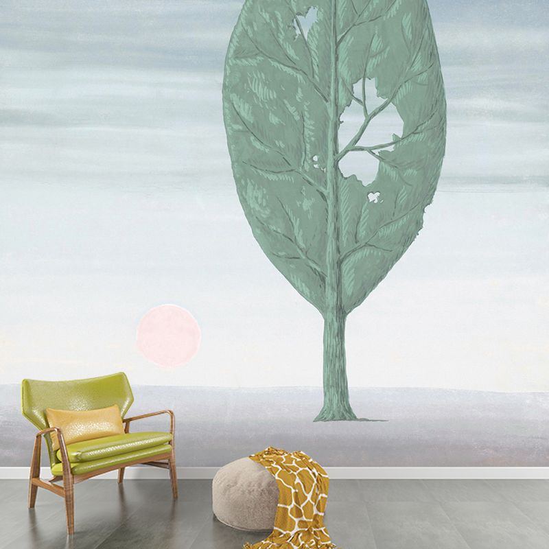 Decayed Leaf Tree Wall Murals for Living Room, Blue-Green, Personalized Size Available