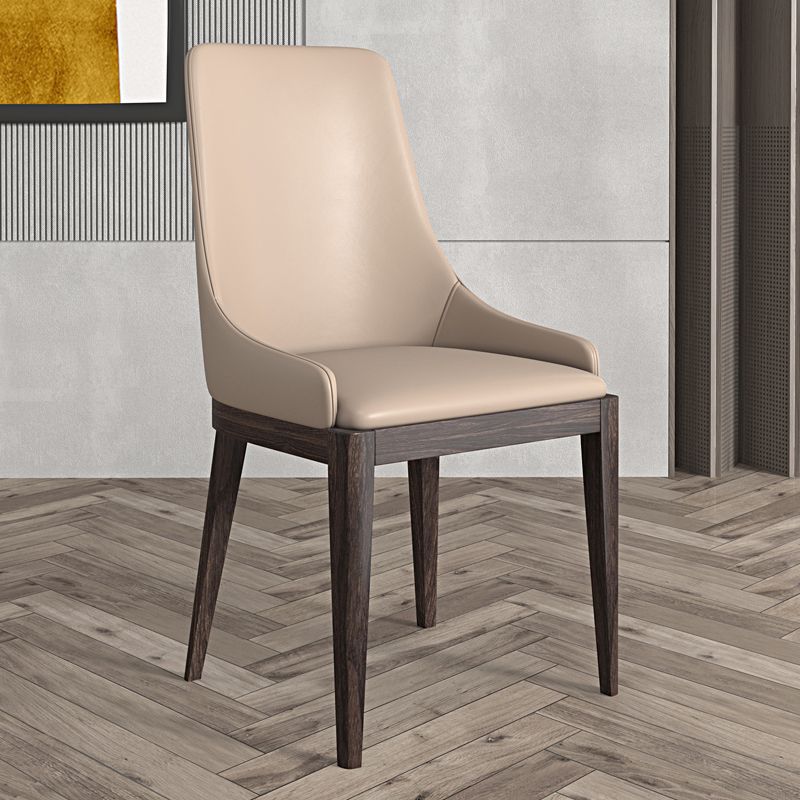 Modern Dining Room Chair Faux Leather and Wood Dining Side Chair