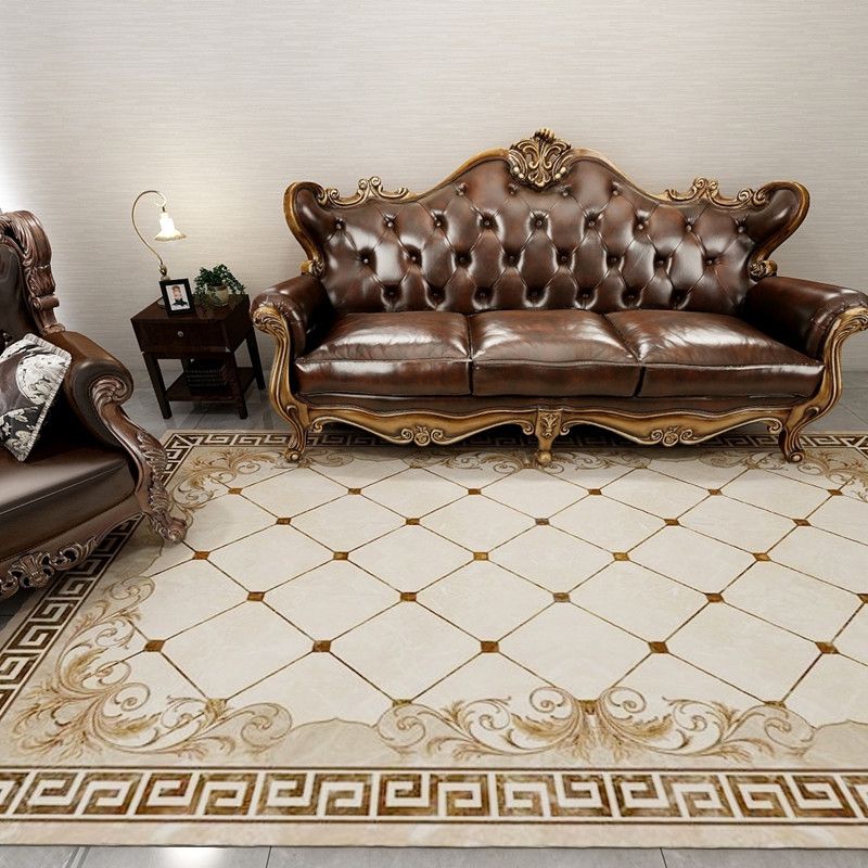 Scandinavian Living Room Rug Multicolored Plaid Printed Area Carpet Polyster Non-Slip Pet Friendly Area Rug