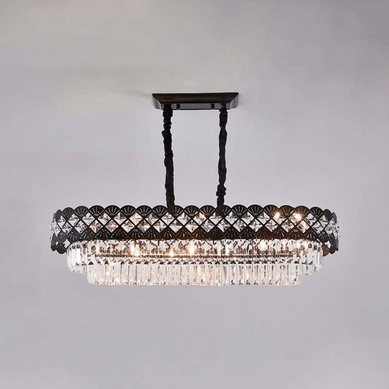 Light Luxury Crystal Hanging Lamp Ellipse Shape Island Light Fixture for Dining Table