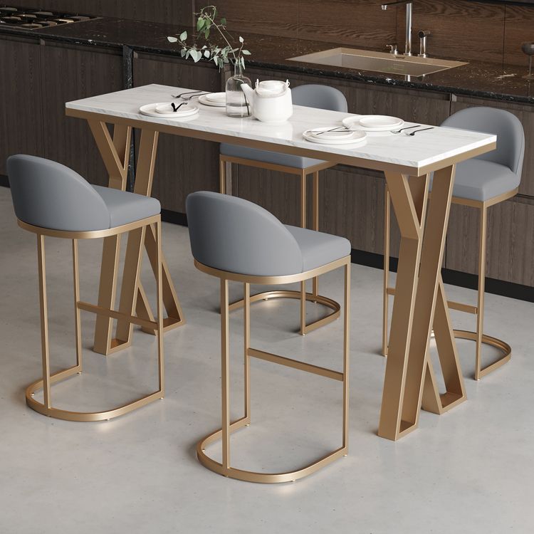 White Stone Bar Table Set 1/5 Pcs Gold Metal Base Bar Table and Stools