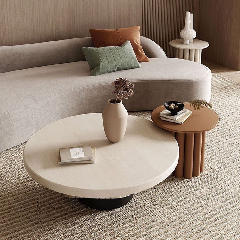 Round Sold Wooden Coffee Table with One Leg Base for Living Room