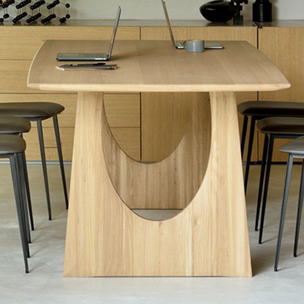 Table en bois de pin rectangulaire pour restaurant Table à manger moderne avec double piédestal