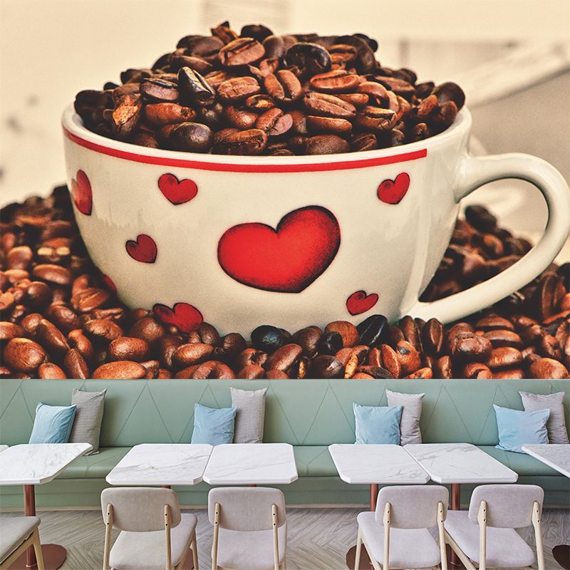 Commercial Use Photography Modern Mural Wallpaper with Coffee Bean Graphic for Coffee Bar