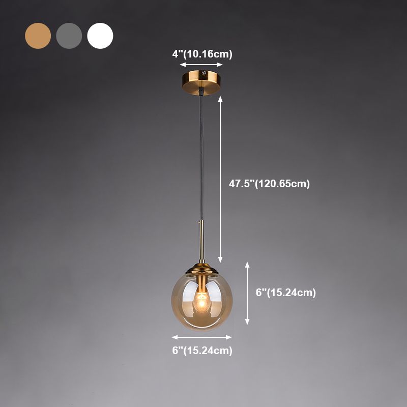 Luces colgantes de sombra esférica de vidrio estilo moderno 1 cabezal colgante de montaje colgante para la cama