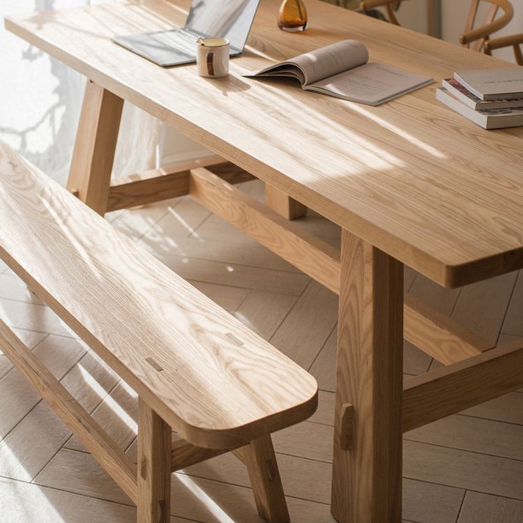 Rectangle Pine Solid Wood Table in Nature Modern Dining Table with Trestle Base for Restaurant