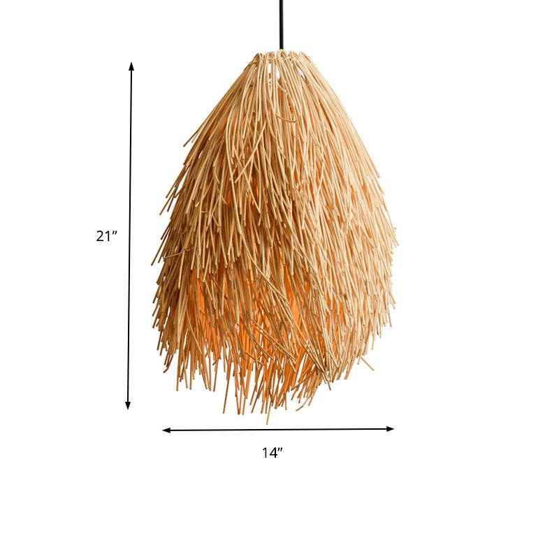 Beige Teardrop Anhängerlampe Asian Stylish 1-Fulb Rattan Hanging Leuchte für das Restaurant