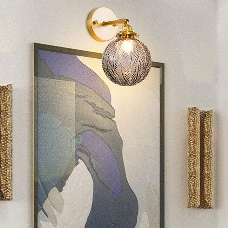 Textured Glass Ball Wall Lighting Simple Single Gold Wall Mount Light with Adjustable Joint