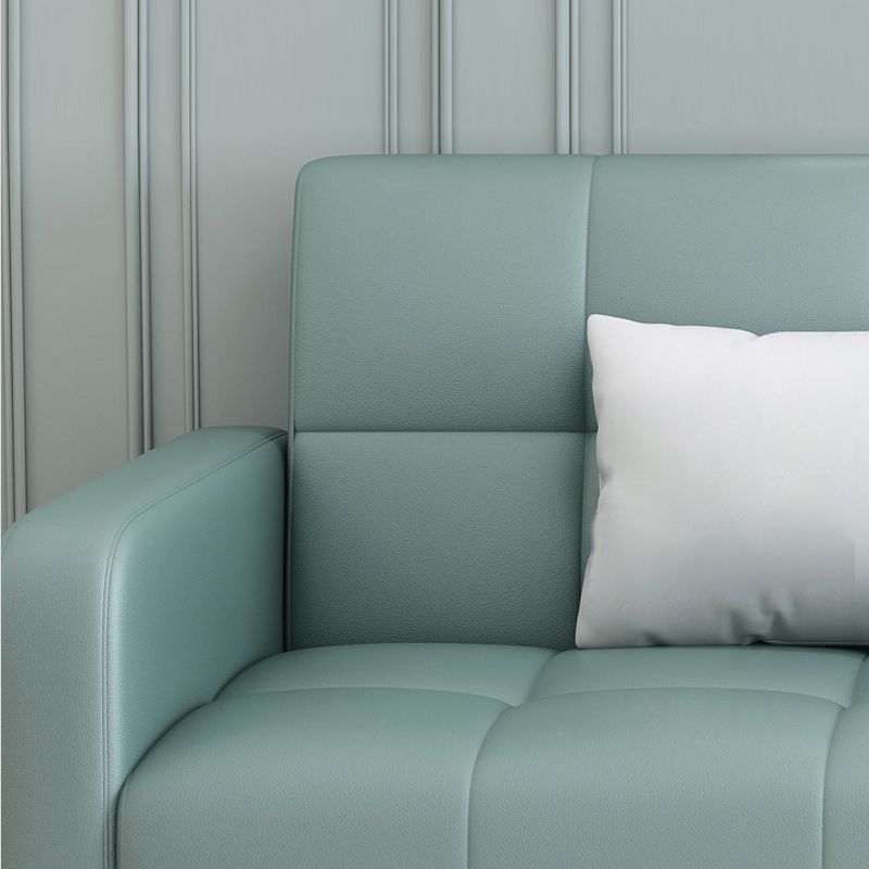 Contemporary Faux Leather and Linen Biscuit Back Convertible Settee Couch