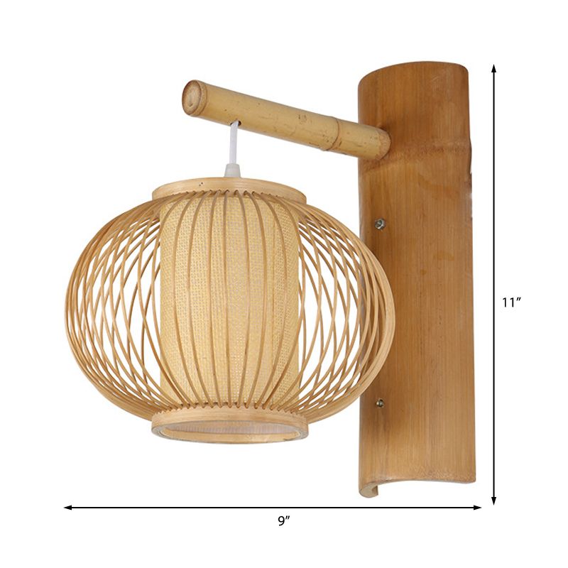 Holzkürbis Wandlampe zeitgenössischer Bambus 1 Glühbirnenleuchte Leuchte mit innerer Zylinderpinselschatten