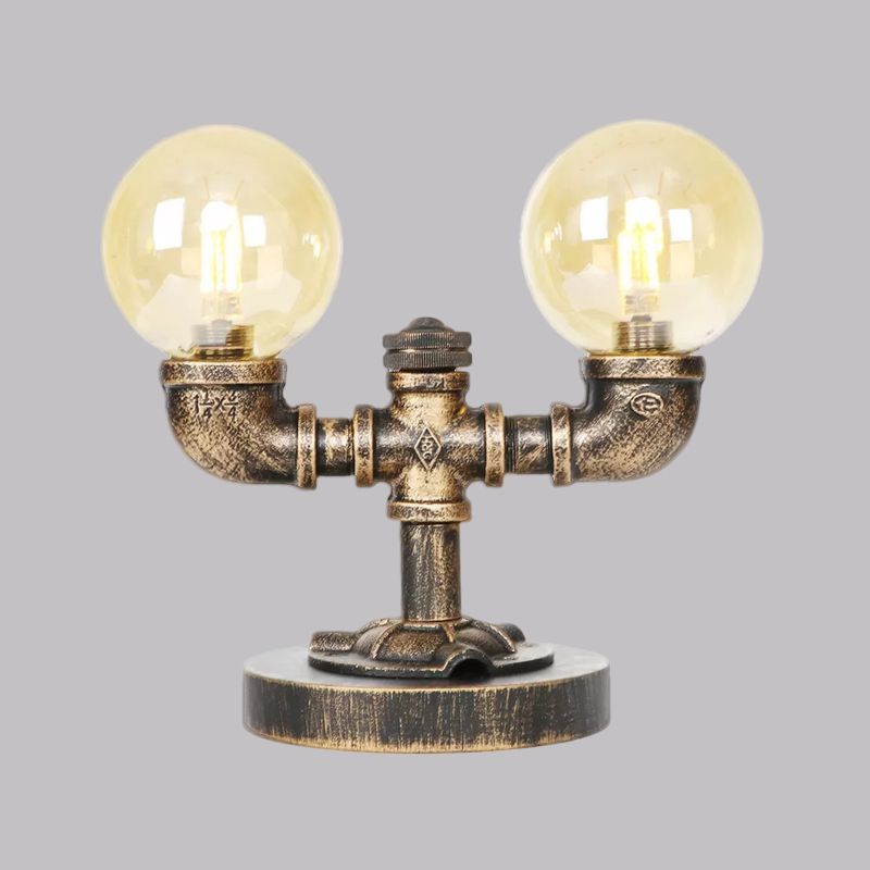 Tarea de sombra redonda de vidrio transparente/ámbar iluminación vintage estilo 2 luces lámpara de escritorio de cafetería en plata antigua/bronce