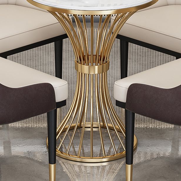 Round Scandinavian Style Dining Room Set Sintered Stone Dining Furniture Set with Metallic Base