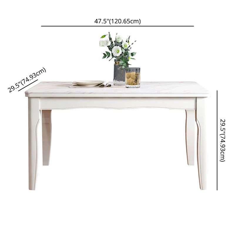 Victorian Style Marble Dining Set with White Fixed Table and 4 Legs Base