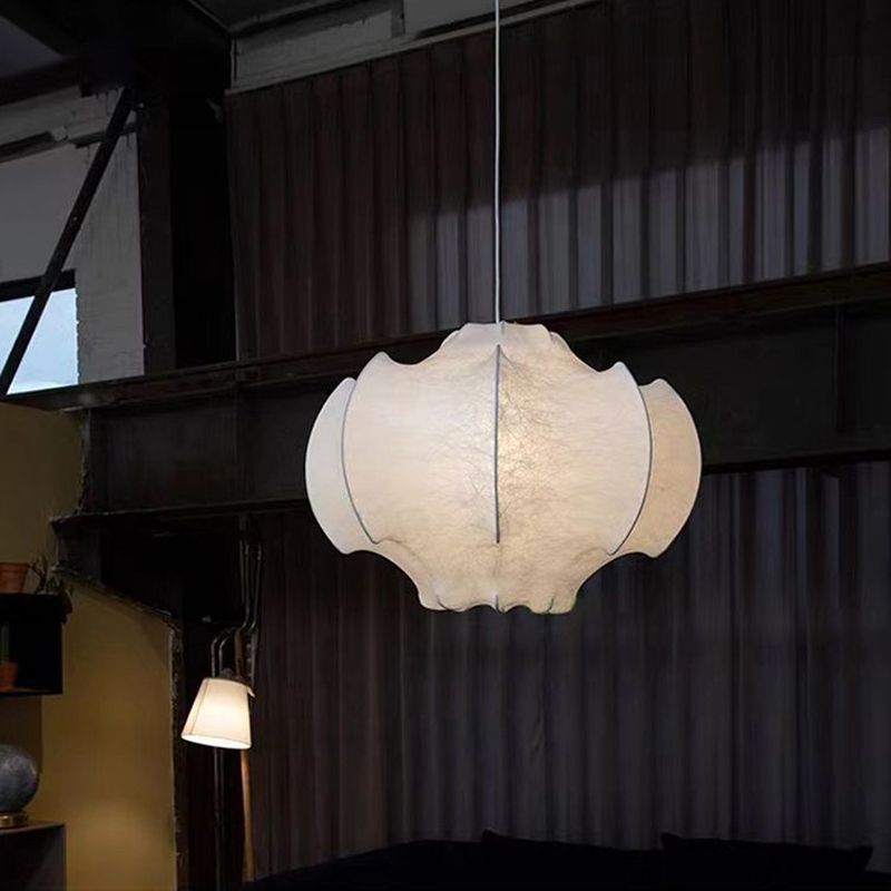 1-Light White Hanging Fixture in Modern Style Silk Unique Pendant Lighting