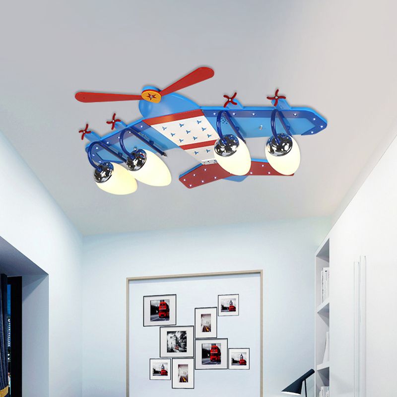 Ivory Glass Plane Flushmount Lighting Kids 3/4 Heads Blue Flush Mount Ceiling Light Fixture for Boys Bedroom