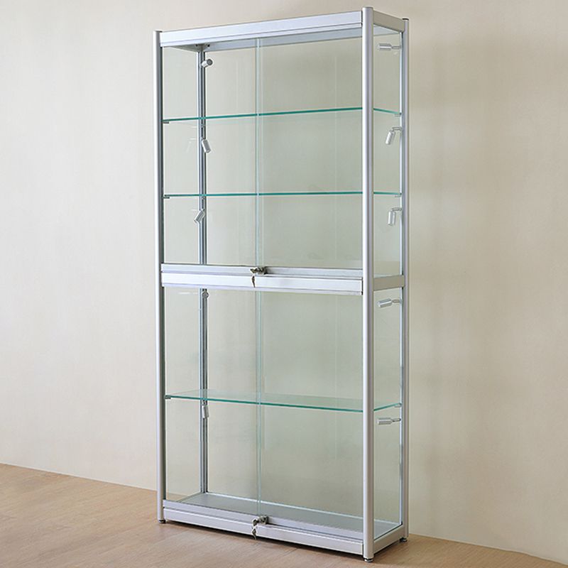 Modern Metal Display Stand Glass Shelves Curio Cabinet in White/ Gold