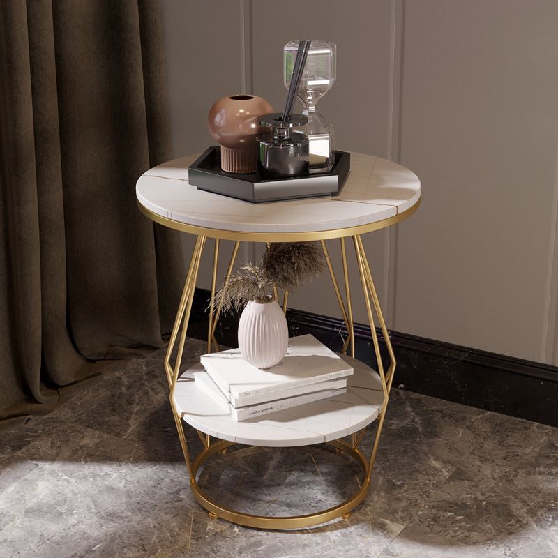 Frame Round Stone Side Table 19.7" W x 19.7" D x 23.6" H End Table with Storage Shelf