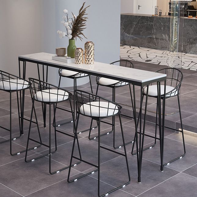 Modern Marble Bar Table with Rectangle Table Top Black Legs Table - 42" H