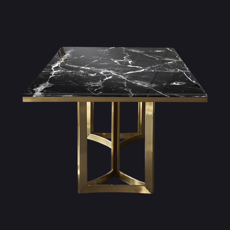 Luxury Sintered Stone Top Kitchen Table Rectangle Table with Gold Double Pedestal