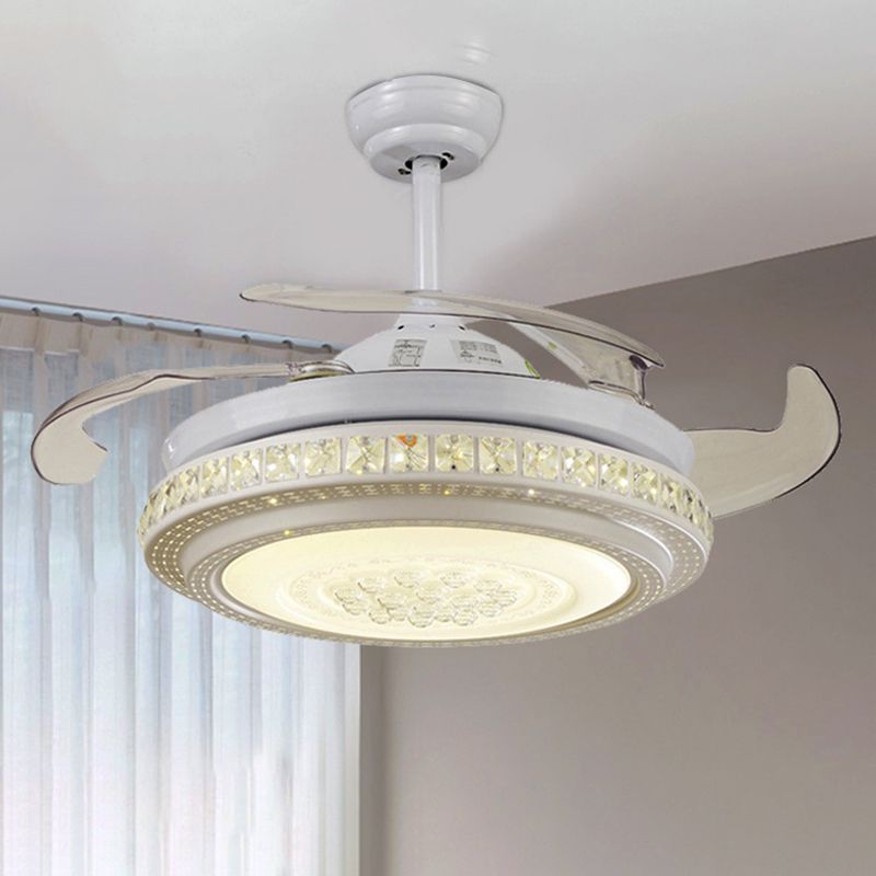 42 "W Wit LED -plafondventilator Verlichting Minimalisme Minimalisme Metaal Circulaire semi -spoelmontage Licht met 4 heldere messen, externe/wandregeling/frequentieconversie