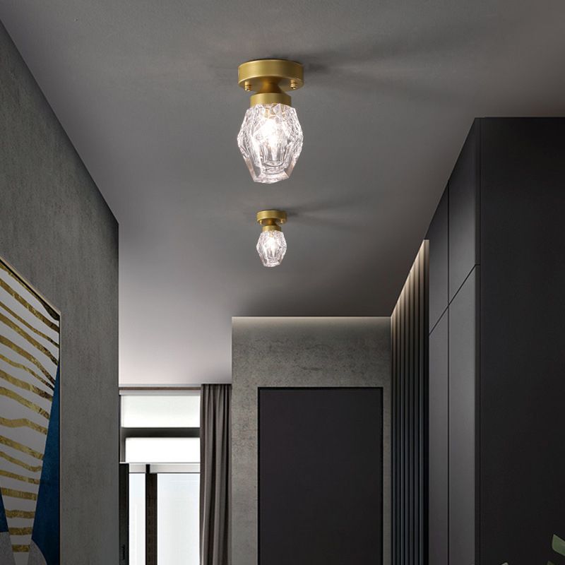 Single Modernism Golden Flush Mount Lighting LED Ceiling Light with Crystal