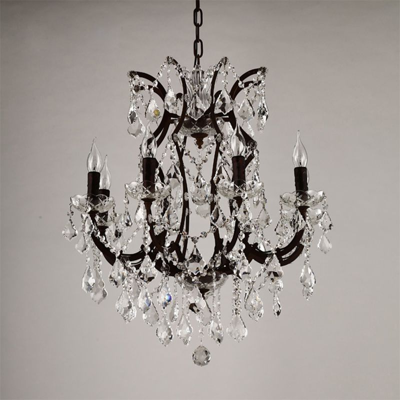 Vintage Candle Chandelier Pendant Light Crystal Draping Ceiling Hang Light in Rust