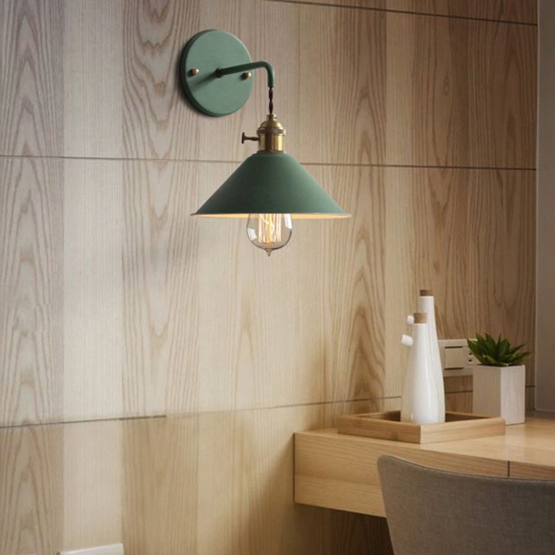 Macaron Color Nordic Wall Sconce Flared Metal Shade 1-Head Wall Lamp for Bedside Dinning Room