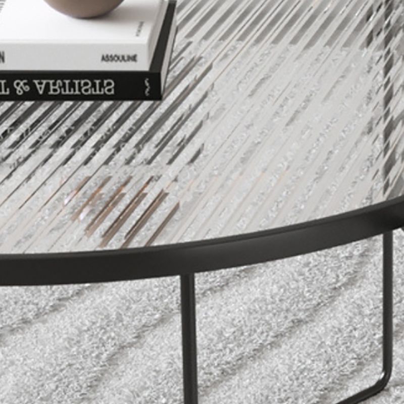 11.8" H Cross Legs Coffee Table Round Clear Glass Cocktail Table